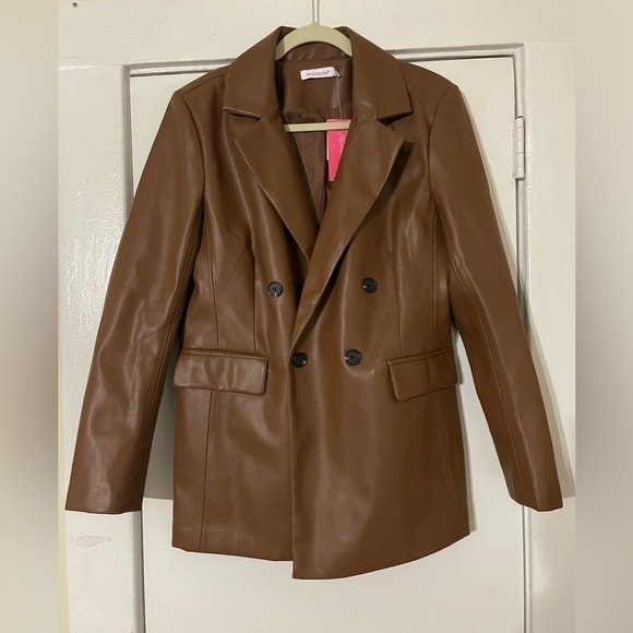 Shoedazzle brown vegan leather oversized blazer size medium - Picture 1 of 7